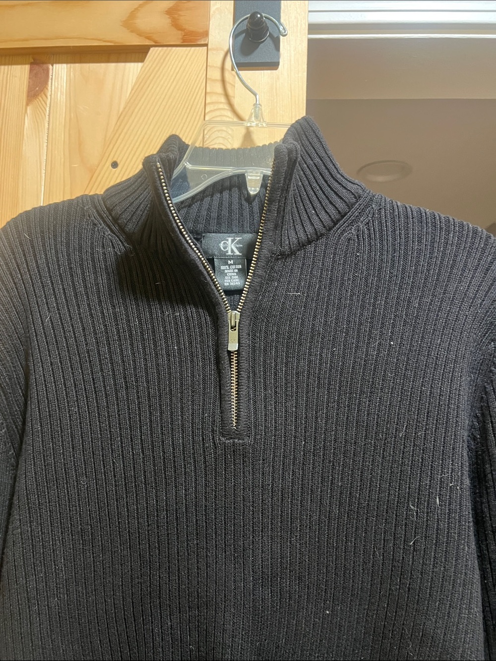 Calvin Klein ladies  Black Ribbed Quarter-Zip Sweater size medium